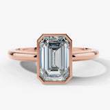 "Gracey" Solitaire Emerald Cut Bezel Diamond Engagement Ring- Rose Gold