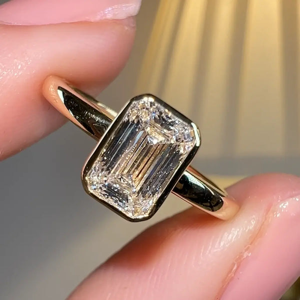 "Gracey" Solitaire Emerald Cut Bezel Diamond Engagement Ring HEERA DIAMONDS
