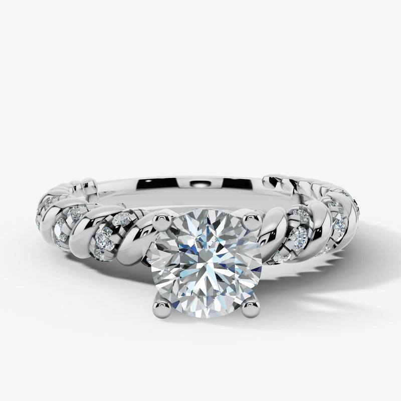 "Grettel" Round Cut 3 Carat Twisted Spiral Diamond Shoulder Engagement Ring DSRB20 HEERA DIAMONDS