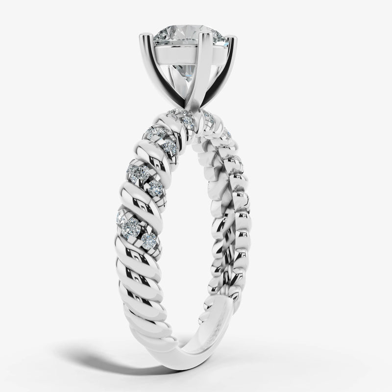 "Grettel" Round Cut 3 Carat Twisted Spiral Diamond Shoulder Engagement Ring DSRB20 HEERA DIAMONDS
