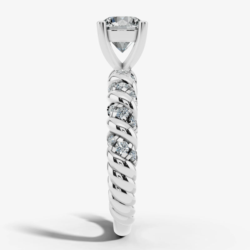 "Grettel" Round Cut 3 Carat Twisted Spiral Diamond Shoulder Engagement Ring DSRB20 HEERA DIAMONDS