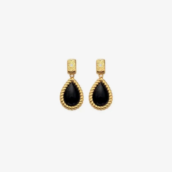 HD X JJ Black Onyx Oval Earrings Hot Diamonds