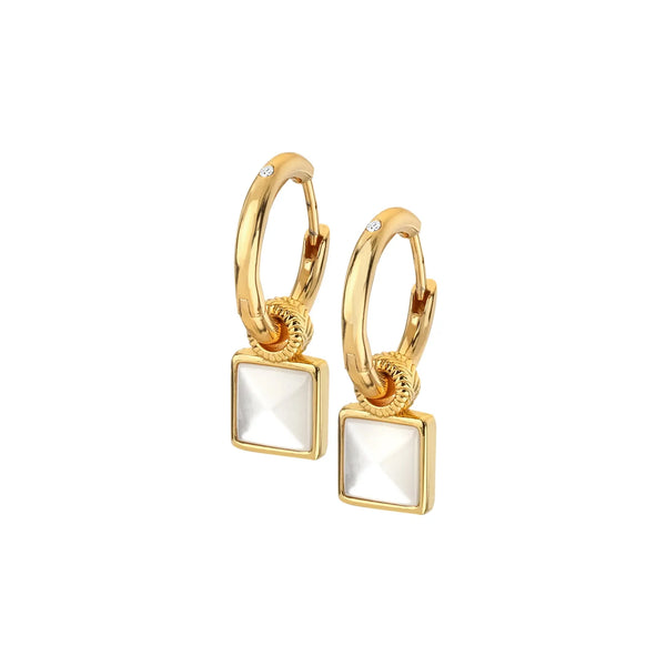 HD X JJ Calm Mother of Pearl Square Earrings HD X Golden Edit