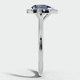 "Hailey" Pear Cut 3 Carat Halo Lab Grown Blue Sapphire Engagement Ring HAPS11S HEERA DIAMONDS