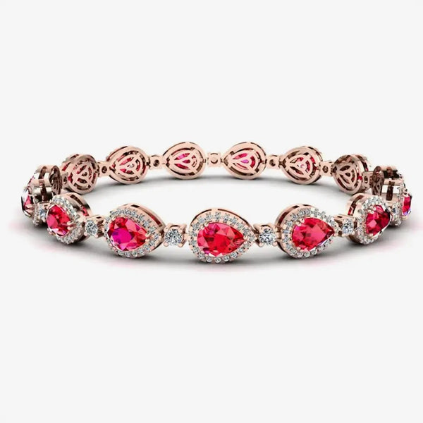 Halo Pear Shape 9 Carat Ruby and Diamond Halo Bracelet BRHAPSR HEERA DIAMONDS