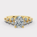 "Haven" 2.50 Carat Oval Cut Diamond Floral Leaf Petals Shoulders Yellow Gold Engagement Ring