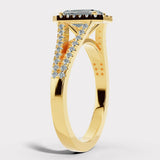 "Hazelena" 2-Carat Emerald Cut with Halo and Diamond Shoulder Engagement Ring HEERA DIAMONDS