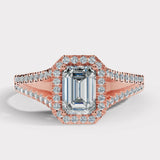 "Hazelena" 2-Carat Emerald Cut with Halo and Diamond Shoulder Engagement Ring HEERA DIAMONDS