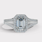 "Hazelena" 2-Carat Emerald Cut with Halo and Diamond Shoulder Engagement Ring HEERA DIAMONDS