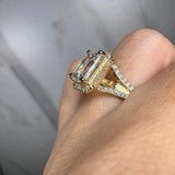 "Hazelena" Emerald Cut with Halo and Diamond Shoulder Engagement Ring HEERA DIAMONDS
