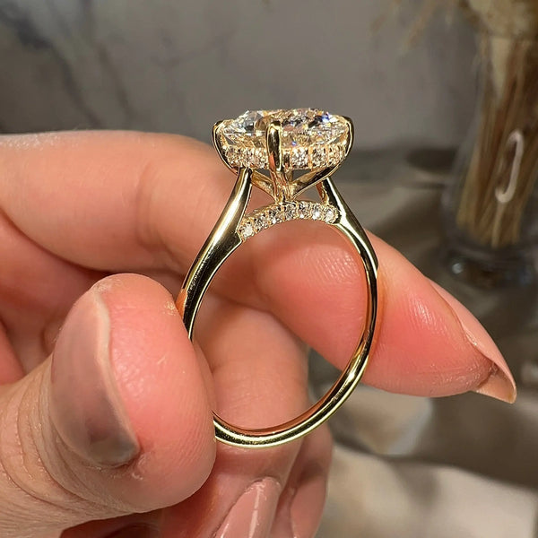 "Honor" 2 Carat Hidden Under Halo Oval Cut Diamond Yellow Gold Engagement Ring - HEERA DIAMONDS