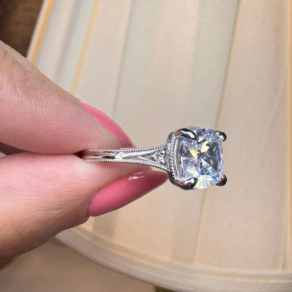 "Hope" Cushion Cut 3 Carat Trilogy Platinum Engagement Ring 3SCC04 HEERA DIAMONDS