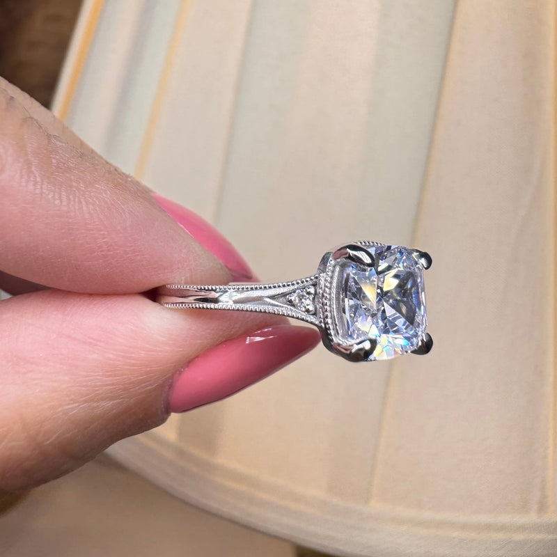 "Hope" Cushion Cut 3 Carat Trilogy Platinum Engagement Ring 3SCC04 HEERA DIAMONDS