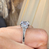 "Hope" Cushion Cut 3 Carat Trilogy Platinum Engagement Ring lifestyle-Side View