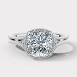 "Hope" Cushion Cut 3 Carat Trilogy Platinum Engagement Ring Render- Front View