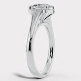 "Hope" Cushion Cut 3 Carat Trilogy Platinum Engagement Ring Render- Side View