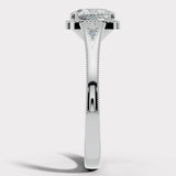 "Hope" Cushion Cut 3 Carat Trilogy Platinum Engagement Ring Render- Side View