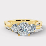 "Hudson" Round Cut 2 Carat Trilogy Diamond Shoulder Engagement Ring Render- Front View