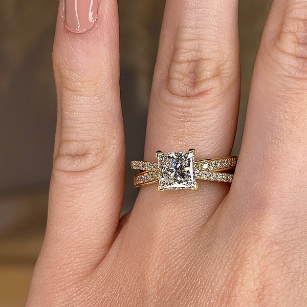"Tori" 2 Carat Princess Cut Square Diamond Crossover Diamond Shoulder Engagement Ring - HEERA DIAMONDS
