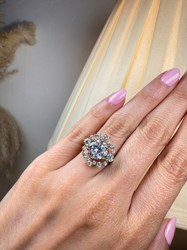 "Olive" Round cut 3 Carat Halo 18KT Yellow Gold Engagement Ring HARB20