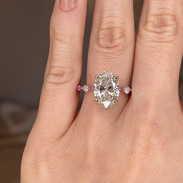 "Capri" Oval Cut Pink Diamond Shoulders Engagement Ring - HEERA DIAMONDS