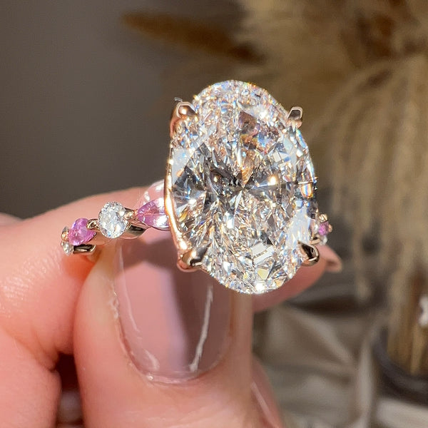 "Capri" Oval Cut Pink Diamond Shoulders Engagement Ring - HEERA DIAMONDS
