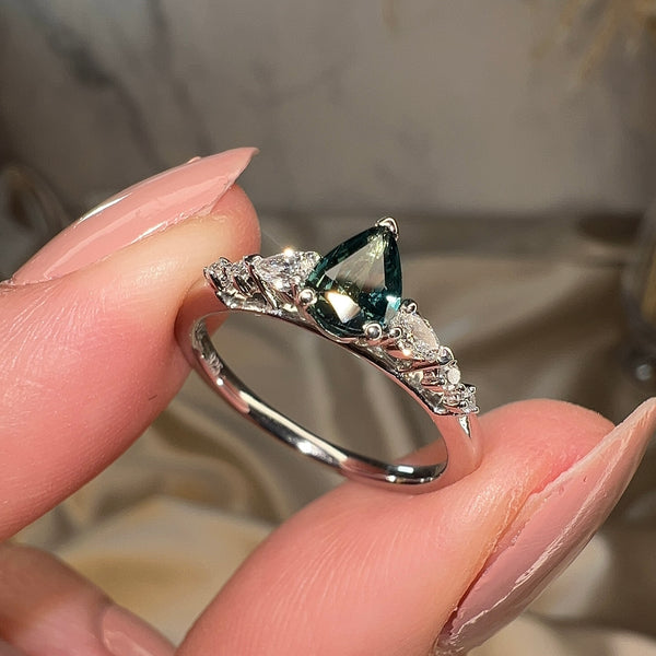 Alena Green Pear Cut Diamond Ring in 18k White Gold - HEERA DIAMONDS