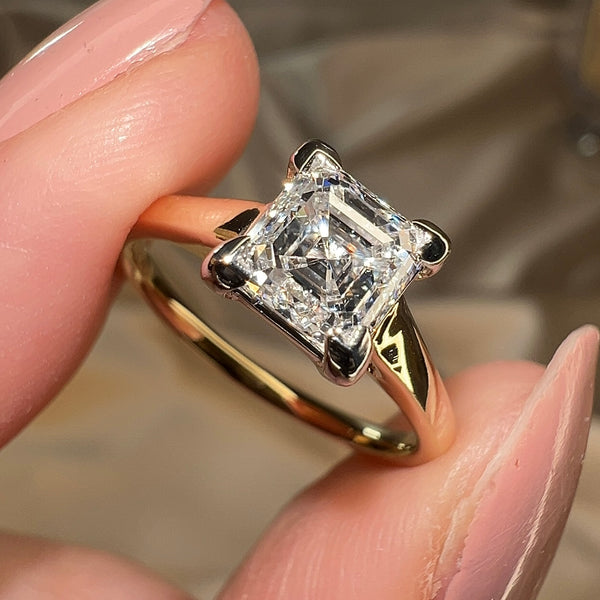 "Brooke" 2.50 Carat Solitaire Princess Cut Diamond Platinum Prongs Yellow Gold Band Engagement Ring - HEERA DIAMONDS