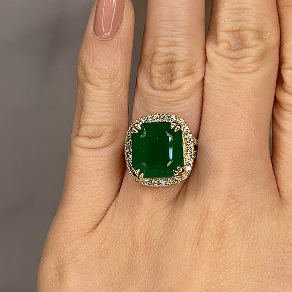 "Esme" Emerald Halo Diamond Shoulder Ring - HEERA DIAMONDS