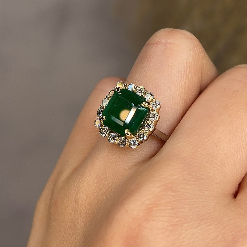 "Riva" Emerald Halo Solitaire Ring - HEERA DIAMONDS