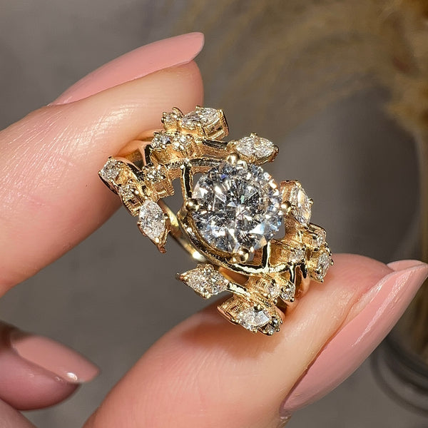 "Katerina" Foliage Weave Leaf Round Brilliant Cut Diamond Engagement Ring - HEERA DIAMONDS