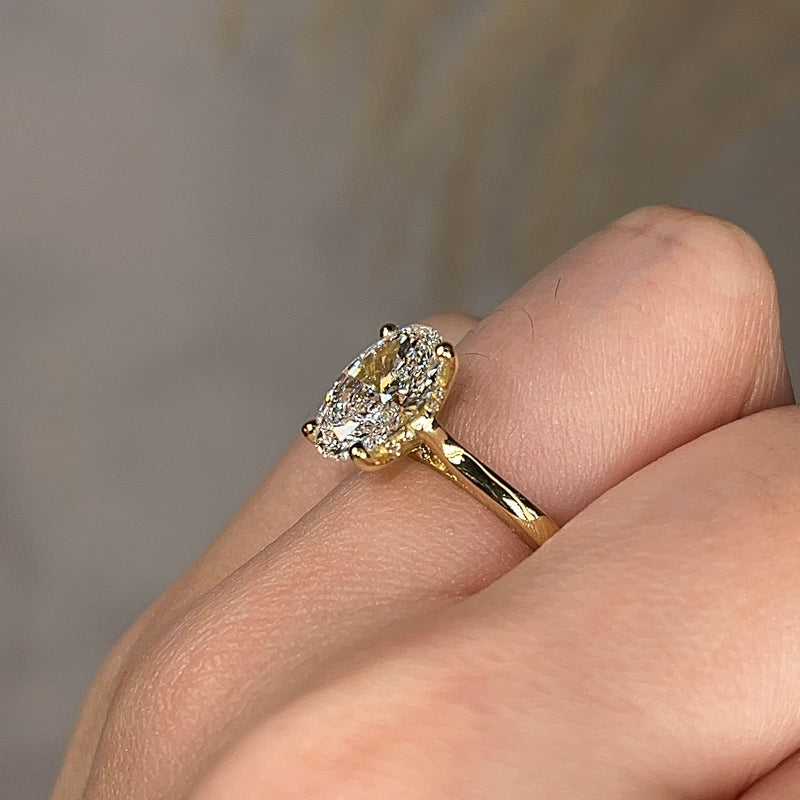 "Addison" Hidden Under Halo Oval Cut Diamond Yellow Gold Engagement Ring - HEERA DIAMONDS