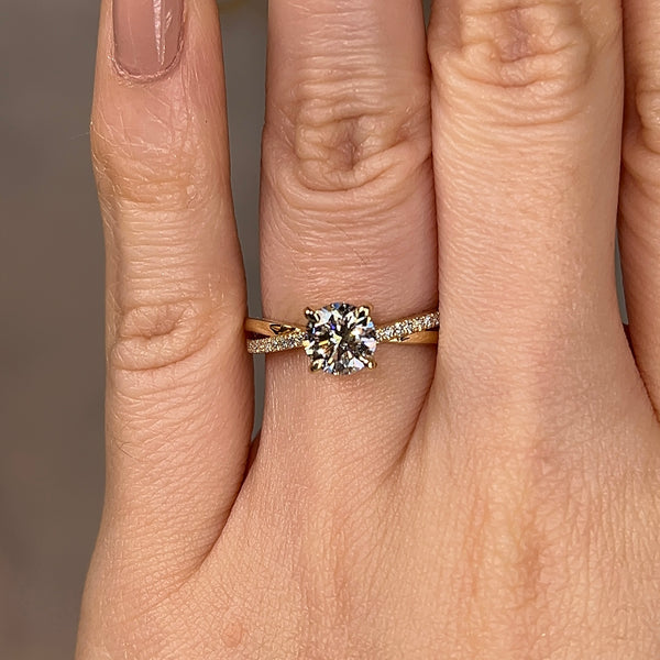 "Diana" Round Brilliant Cut Crossover Diamond Shoulders Engagement Ring - HEERA DIAMONDS