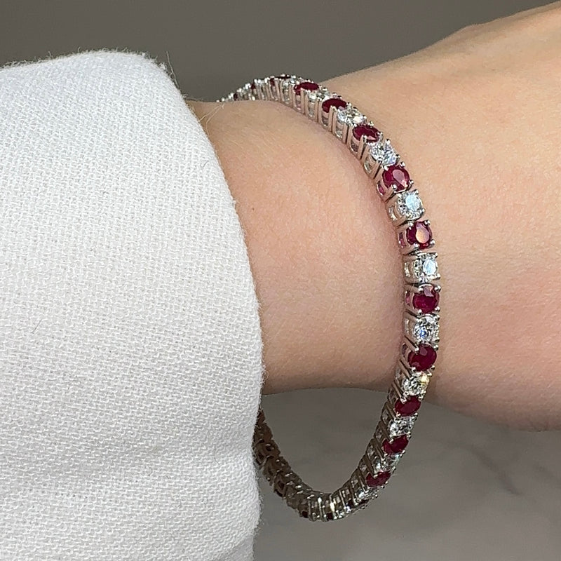 Round Brilliant Diamond and Ruby 4 Claw Bracelet BRDR45345 - HEERA DIAMONDS