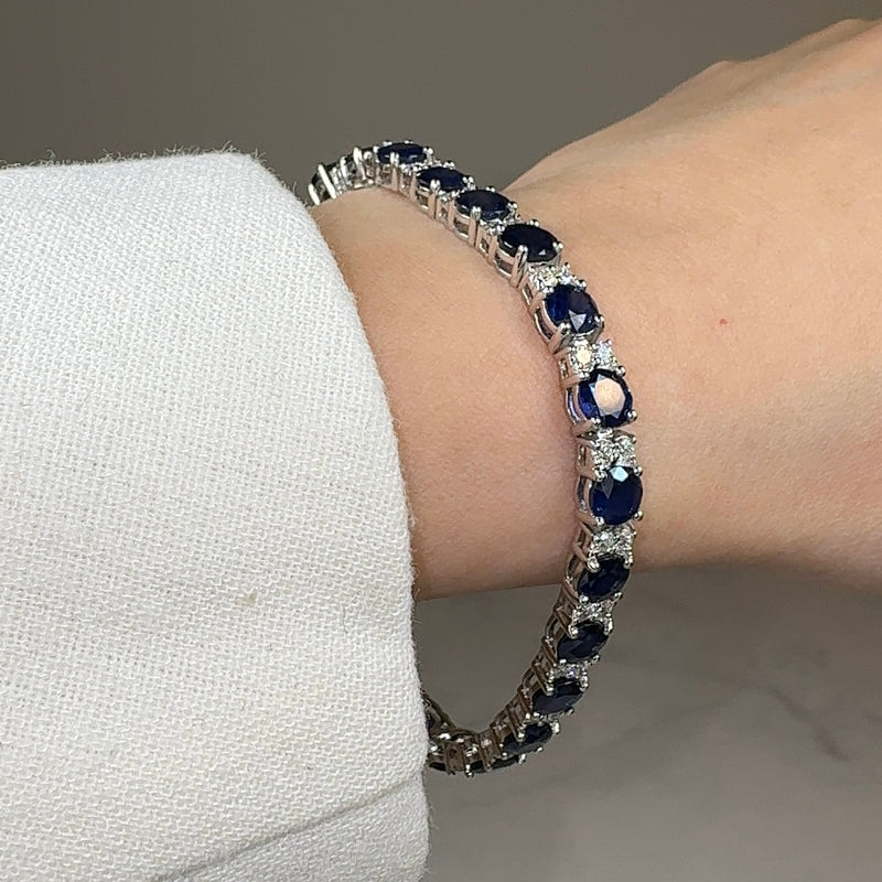 Round Brilliant Diamond and Sapphire 4 Claw Bracelet BRDS45345 - HEERA DIAMONDS