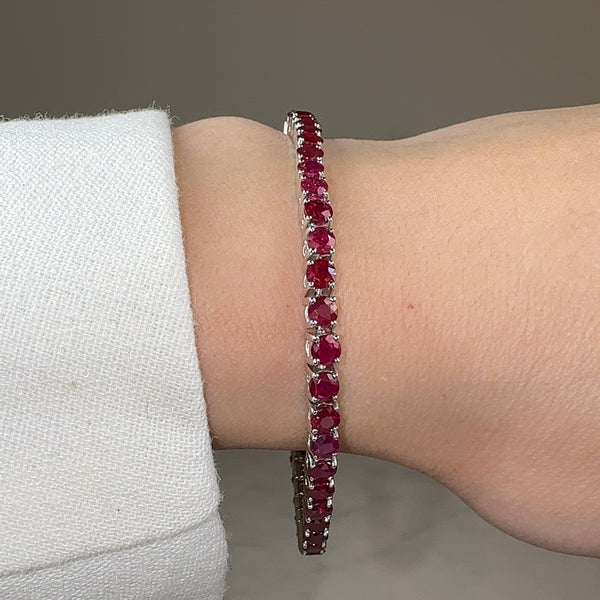 Round Cut Red Ruby Stone 4 Claw 18K White Gold Tennis Bracelet HB178 - HEERA DIAMONDS