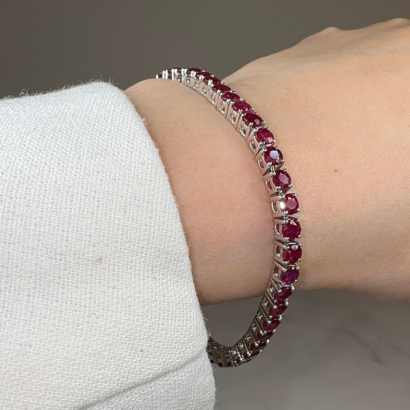 Round Cut Red Ruby Stone 4 Claw 18K White Gold Tennis Bracelet HB178 - HEERA DIAMONDS