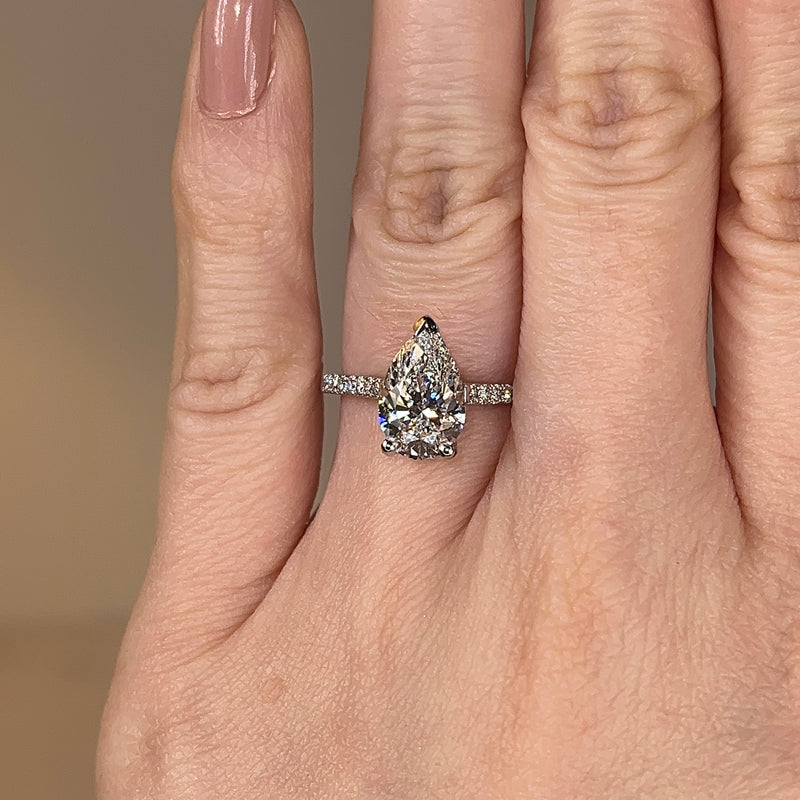 "Bambi" Pear Cut Diamond Shoulders Engagement Ring - HEERA DIAMONDS