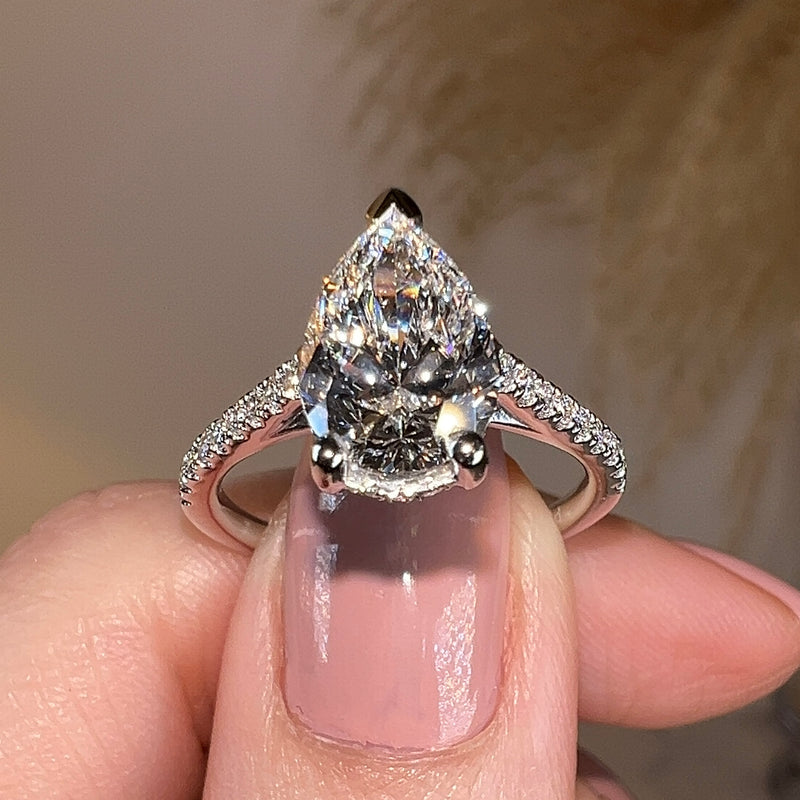 "Bambi" Pear Cut Diamond Shoulders Engagement Ring - HEERA DIAMONDS