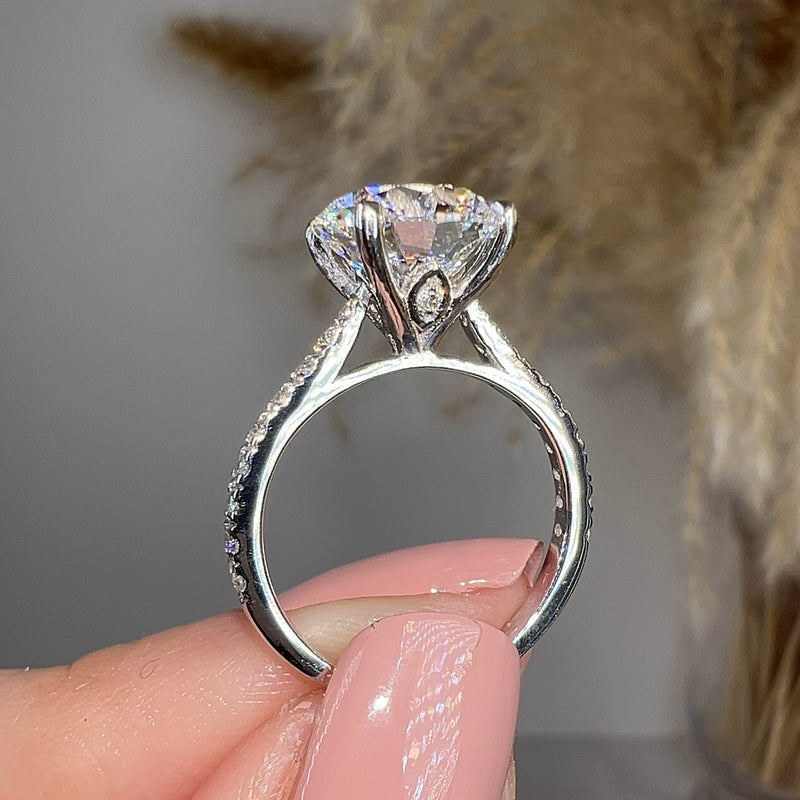 "Solace" 2.50 Carat Round Brilliant Cut Diamond Shoulders Platinum Engagement Ring - HEERA DIAMONDS