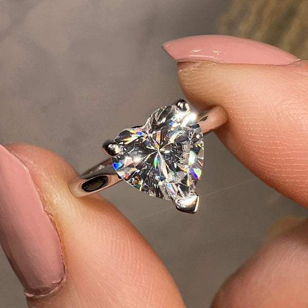 "Amora" 3.28 Carat Solitaire Heart Shape Cut Diamond Engagement Ring - HEERA DIAMONDS