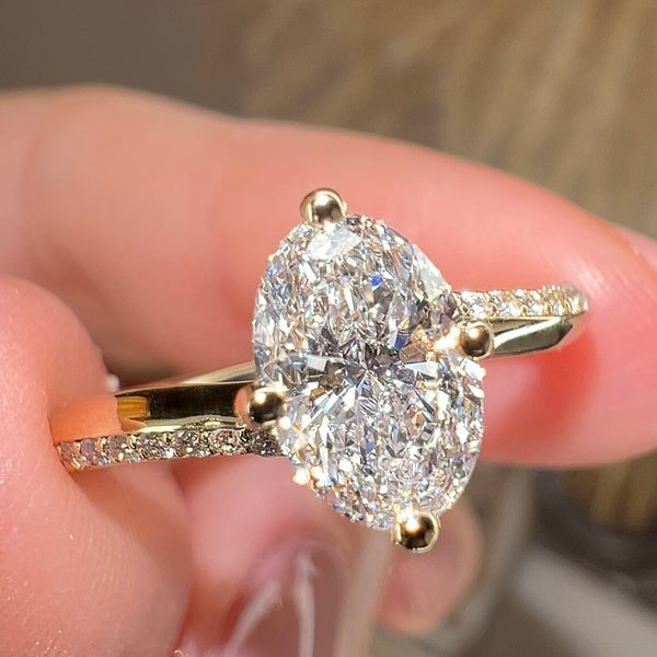 "Halle" 1 Carat Oval Cut Diamond Irregular Twist Diamond Shoulders Engagement Ring - HEERA DIAMONDS