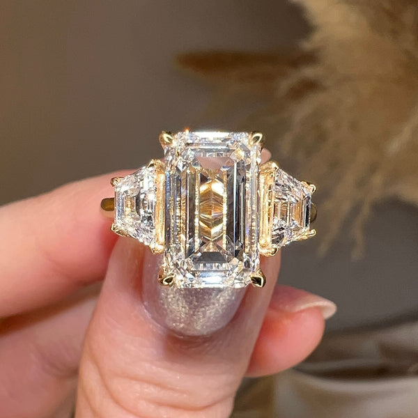 "Celia" 5 Carat Emerald Cut Diamond Tapered Baguette Shoulder Engagement Ring - HEERA DIAMONDS