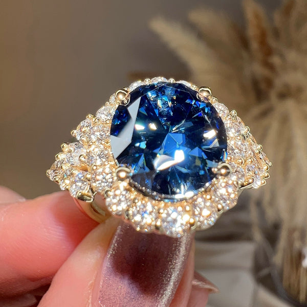 "Blue" 4 Carat Round Brilliant Cut Blue Lab Diamond Eye Shape Engagement Ring - HEERA DIAMONDS