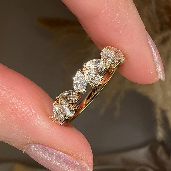 "Nahla" 1 Carat Pear Cut Diamond 18K Yellow Gold Foliage Half Eternity Ring - HEERA DIAMONDS