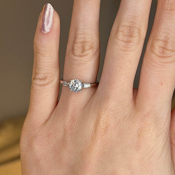 "Amelia" Three Stone Round Brilliant Cut with Emerald Cut Diamond Trilogy Engagement Ring 3SRB54 - HEERA DIAMONDS
