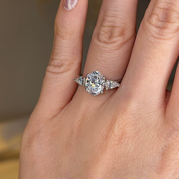"Camila" Three Stone Oval Cut with Pear Diamond Trilogy Engagement Ring 3SOC05 - HEERA DIAMONDS