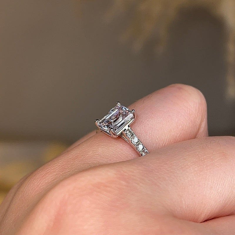 "Delia" Emerald Cut Diamond Grain Set Diamond Band Engagement Ring DSEC04 - HEERA DIAMONDS