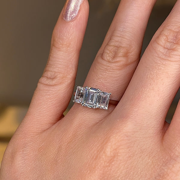 "Pippa" Three Stone Emerald Cut Diamond Trilogy Engagement Ring 3SEC52 - HEERA DIAMONDS
