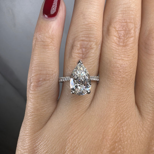 "Starry" 5 Carat Pear Shape Diamond Shoulder Engagement Ring